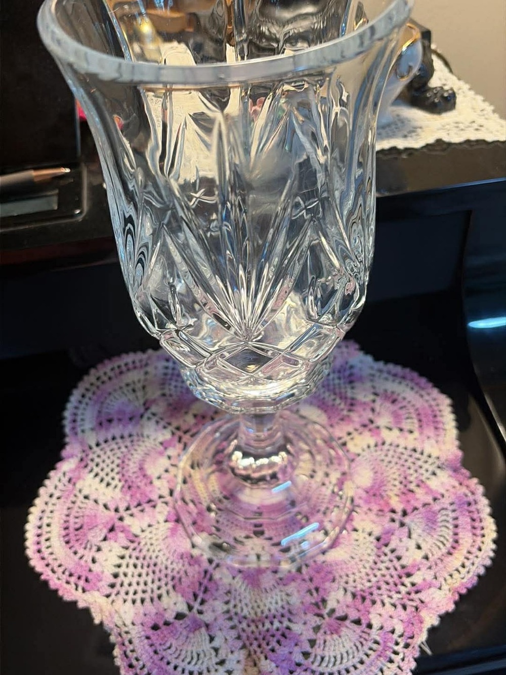Vintage 11.5" Hurricane Crystal 2 Piece Candle Holder